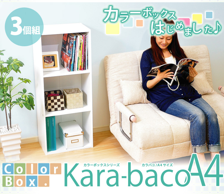 カラーボックスシリーズ【kara-bacoA4】3段A4サイズ　3個セット